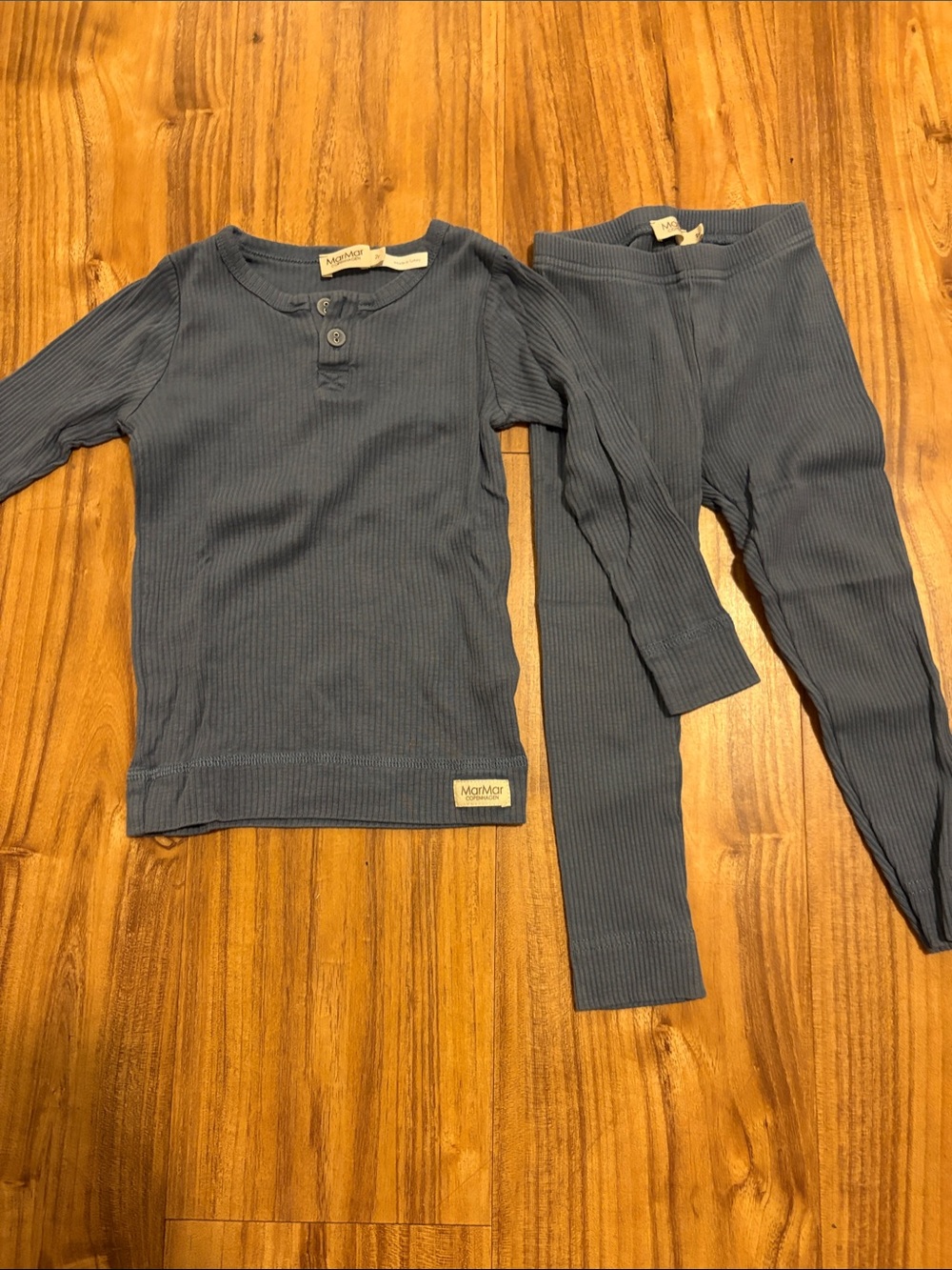 MarMar Copenhagen Kids Ribbed Long-Sleeve Top and Legging Set - Slate Blue